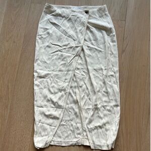 Ganni Wrap Midi Skirt Women Size 34 Cream Off-White Button Front Slit Minimalist